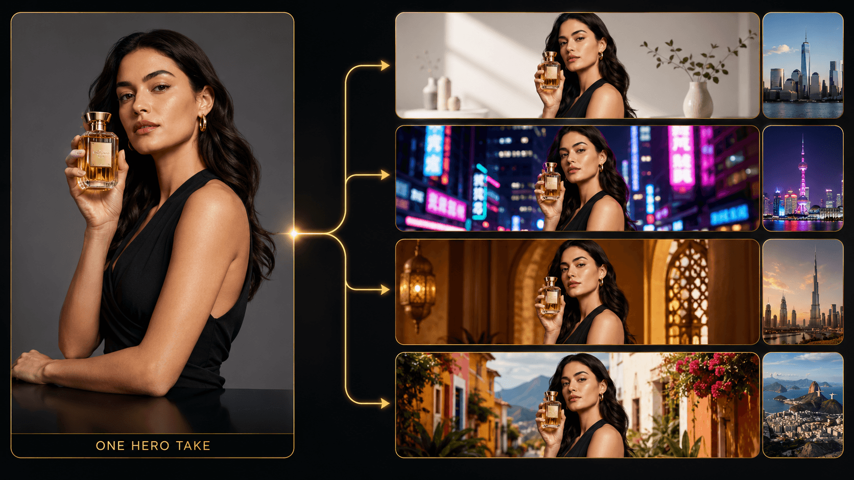 A perfume campaign adapted into multiple location-specific creative variations